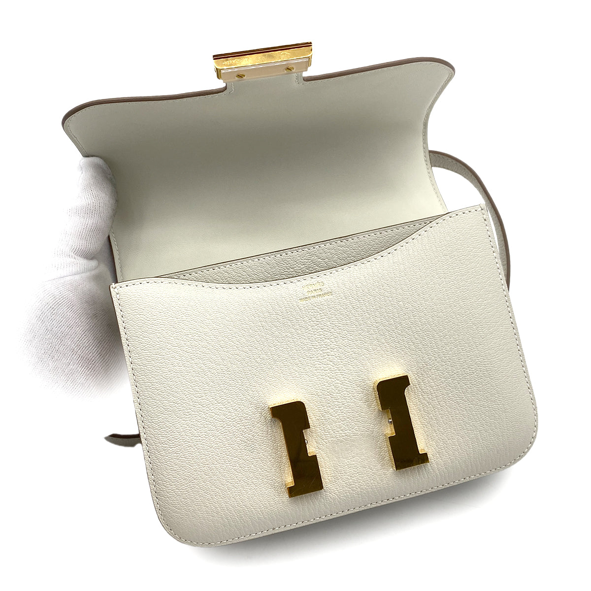 HERMES MINI CONSTANCE 18 MUSHROOM CHEVRE SHOULDER BAG B GHW 90243210