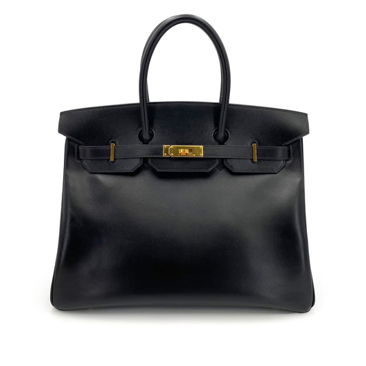 HERMES BIRKIN 35 BLACK BOXCALF HAND BAG □F 90243224