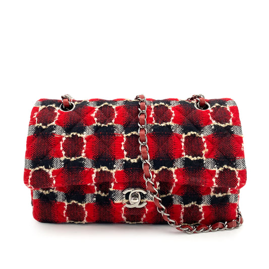 CHANEL CLASSIC FLAP MEDIUM TWEED MULTICOLOR CHAIN SHOULDER BAG 90243236