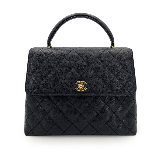 CHANEL VINTAGE MATELASSE HAND BAG BLACK CAVIAR SKIN 90243238