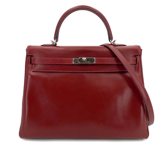 HERMES KELLY 35 RETOURNE ROUGE H BOXCALF HAND SHOULDER BAG □O 90243242