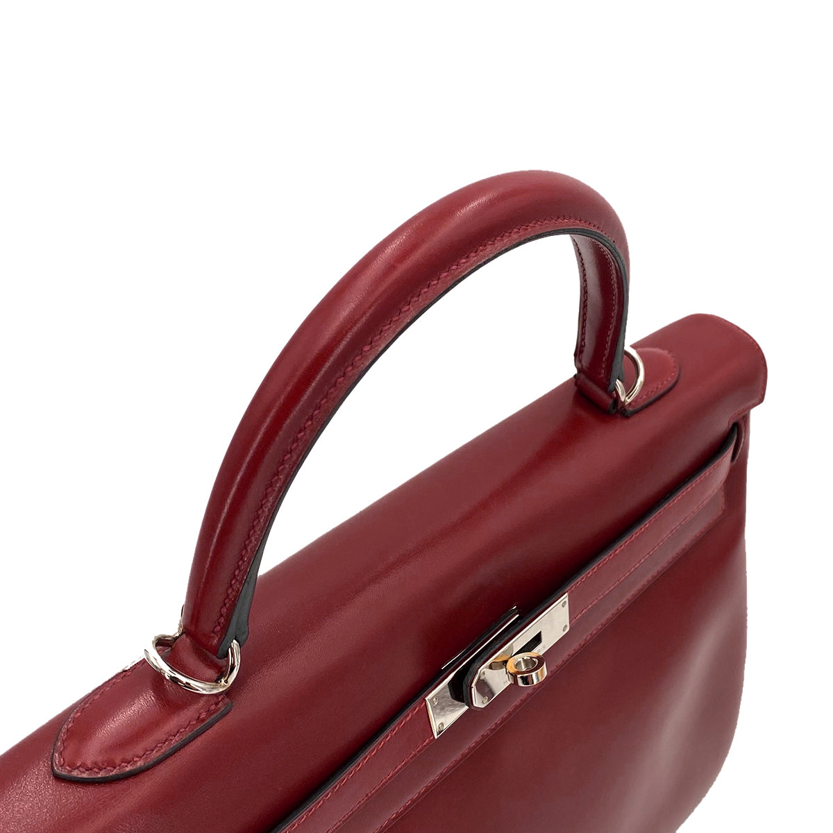HERMES KELLY 35 RETOURNE ROUGE H BOXCALF HAND SHOULDER BAG □O 90243242