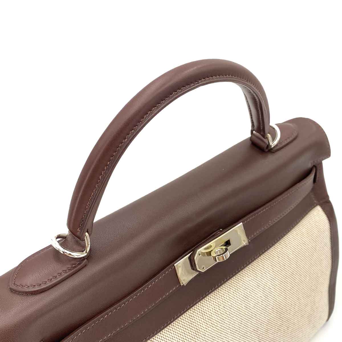 HERMES KELLY 32 CHOCOLATE TOILE SWIFT HAND SHOULDER BAG □K 90243243