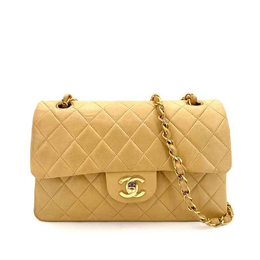 CHANEL VINTAGE CLASSIC FLAP SMALL CHAIN SHOULDER BAG BEIGE LAMB SKIN 90243257