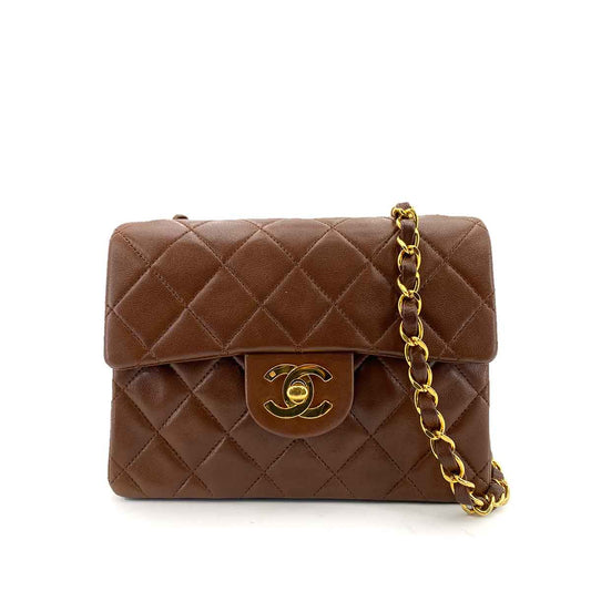 CHANEL VINTAGE MINI SQUARE 17 FLAP CHAIN SHOULDER BAG BROWN LAMB SKIN 90243300