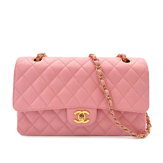 CHANEL VINTAGE CLASSIC FLAP MEDIUM CHAIN SHOULDER BAG PINK CAVIAR SKIN 90243301