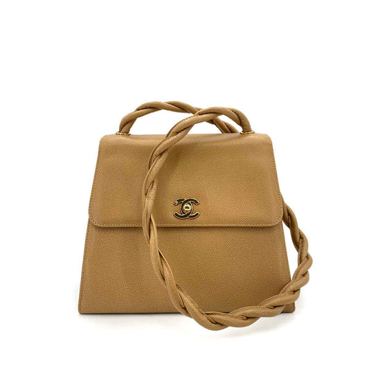 CHANEL VINTAGE TWIST SHOULDER BAG BEIGE CAVIAR SKIN 90243307