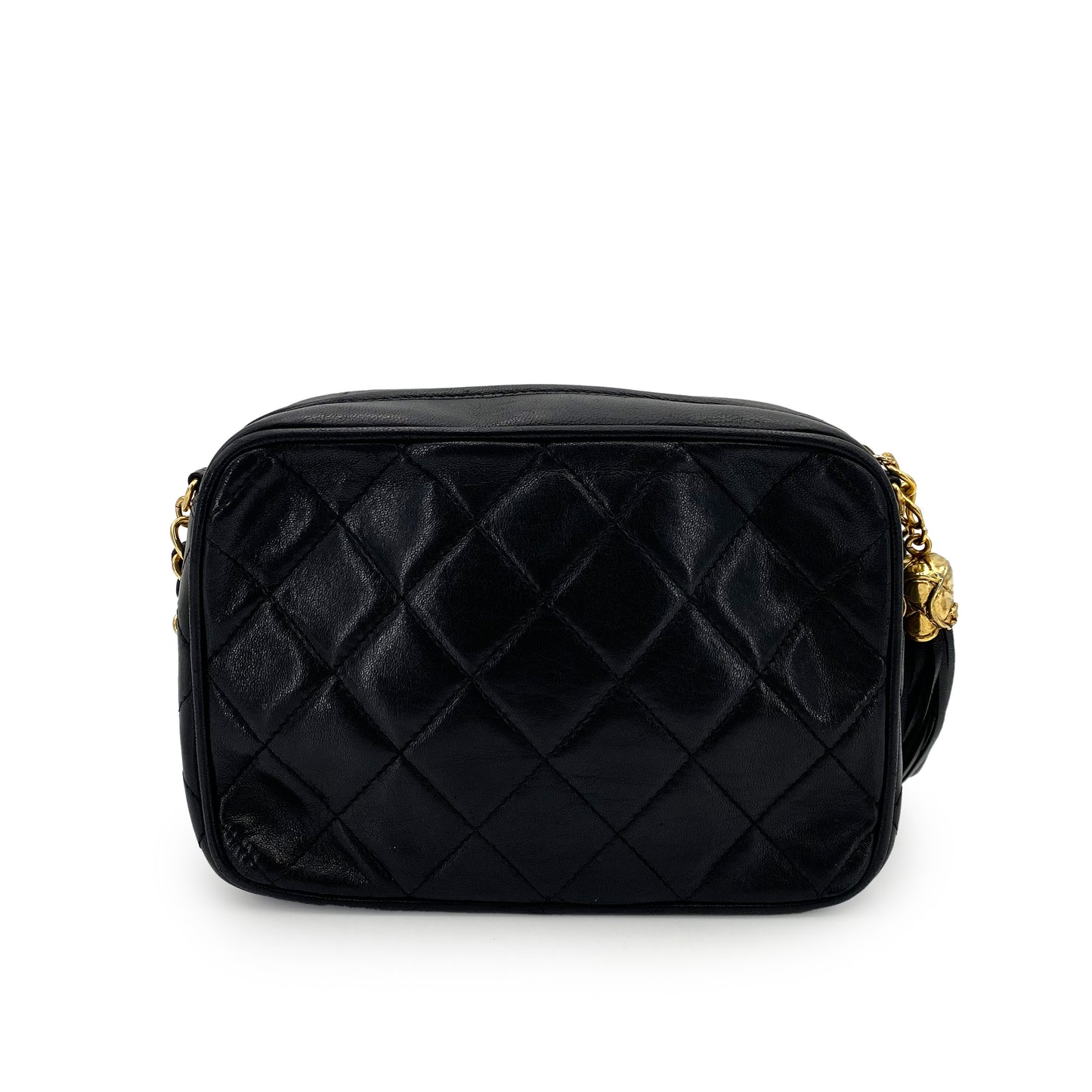 CHANEL VINTAGE MATELASSE FRINGE CHAIN SHOULDER BAG BLACK LAMB SKIN 90243363