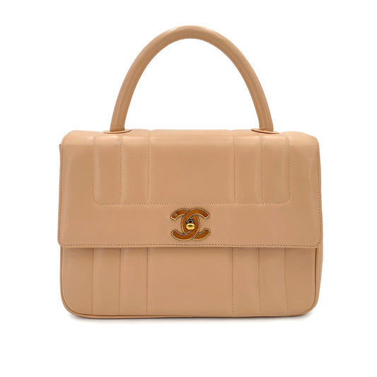 CHANEL VINTAGE MADEMOISELLE HAND BAG BEIGE LAMB SKIN 90243420