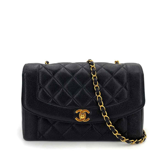 CHANEL VINTAGE MATELASSE CHAIN SHOULDER BAG BLACK CAVIAR SKIN 90243424