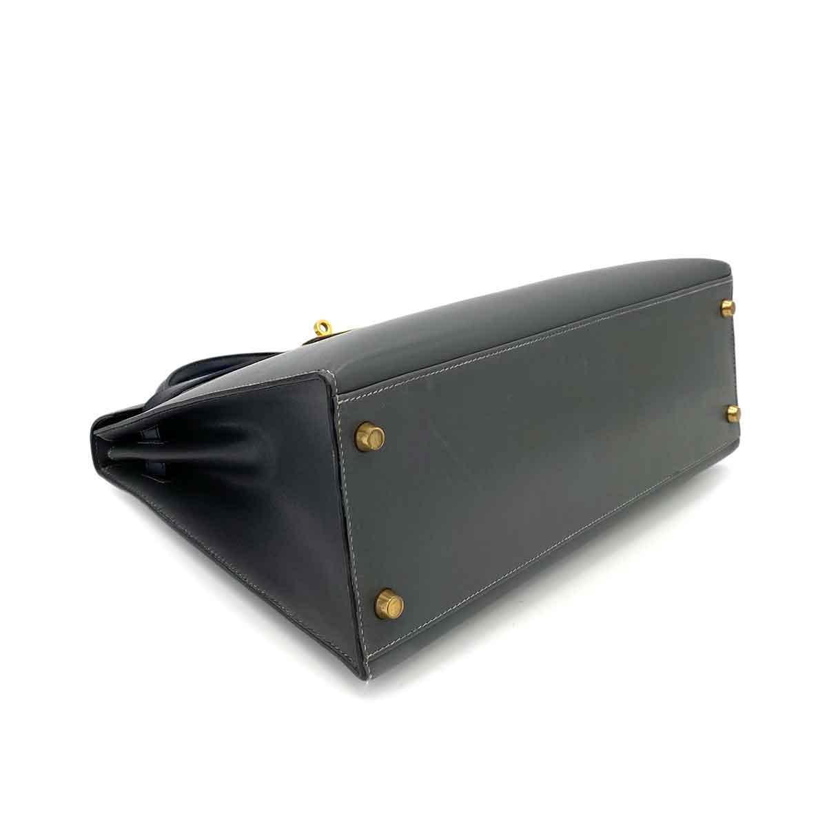 HERMES KELLY 32 SELLIER GRAY NAVY BOXCALF HAND BAG 〇W 90243430