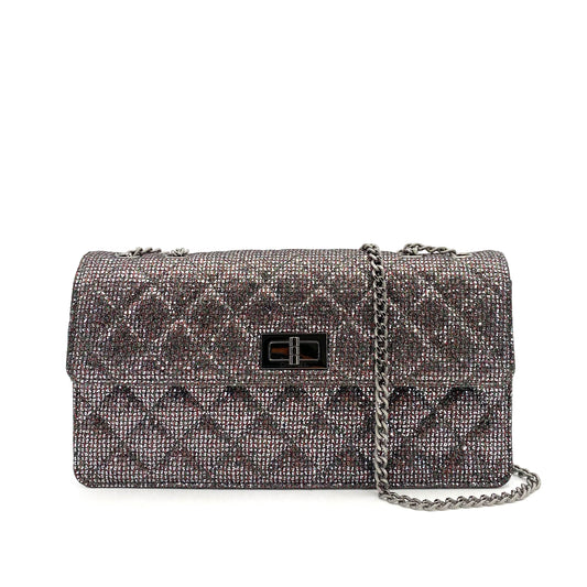 CHANEL 2.55 CHAIN SHOULDER BAG SILVER GLITTER SEQUINS 90243434