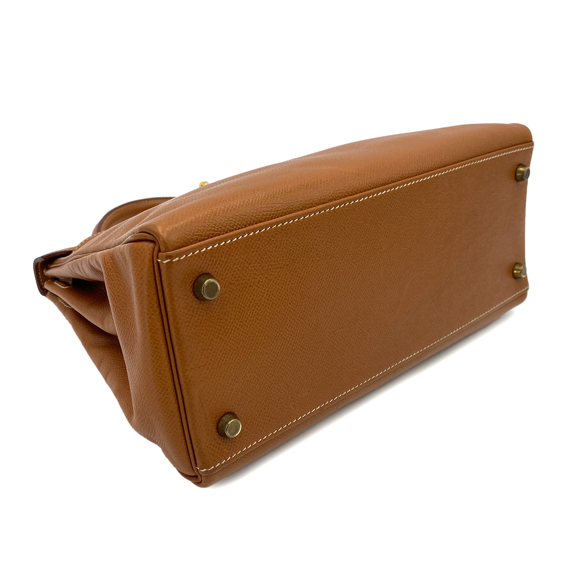 HERMES KELLY 28 RETOURNE GOLD COUCHEVEL HAND SHOULDER BAG 〇U 90243549
