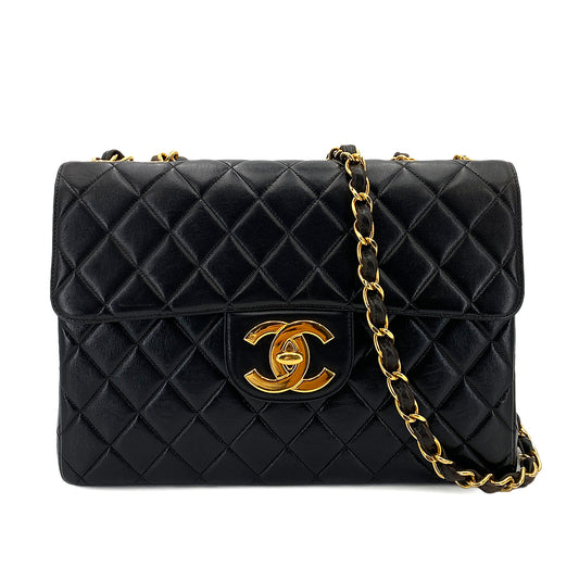 CHANEL VINTAGE JUMBO MATELASSE 30 CHAIN SHOULDER BAG BLACK LAMB SKIN 90243552