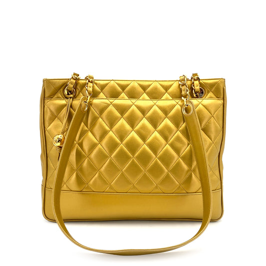CHANEL VINTAGE MATELASSE CHAIN TOTE BAG GOLD LAMB SKIN 90243554