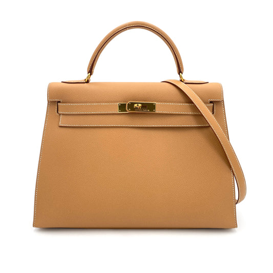 HERMES KELLY 32 SELLIER NATURAL COUCHVEL HAND SHOULDER BAG □C 90243814