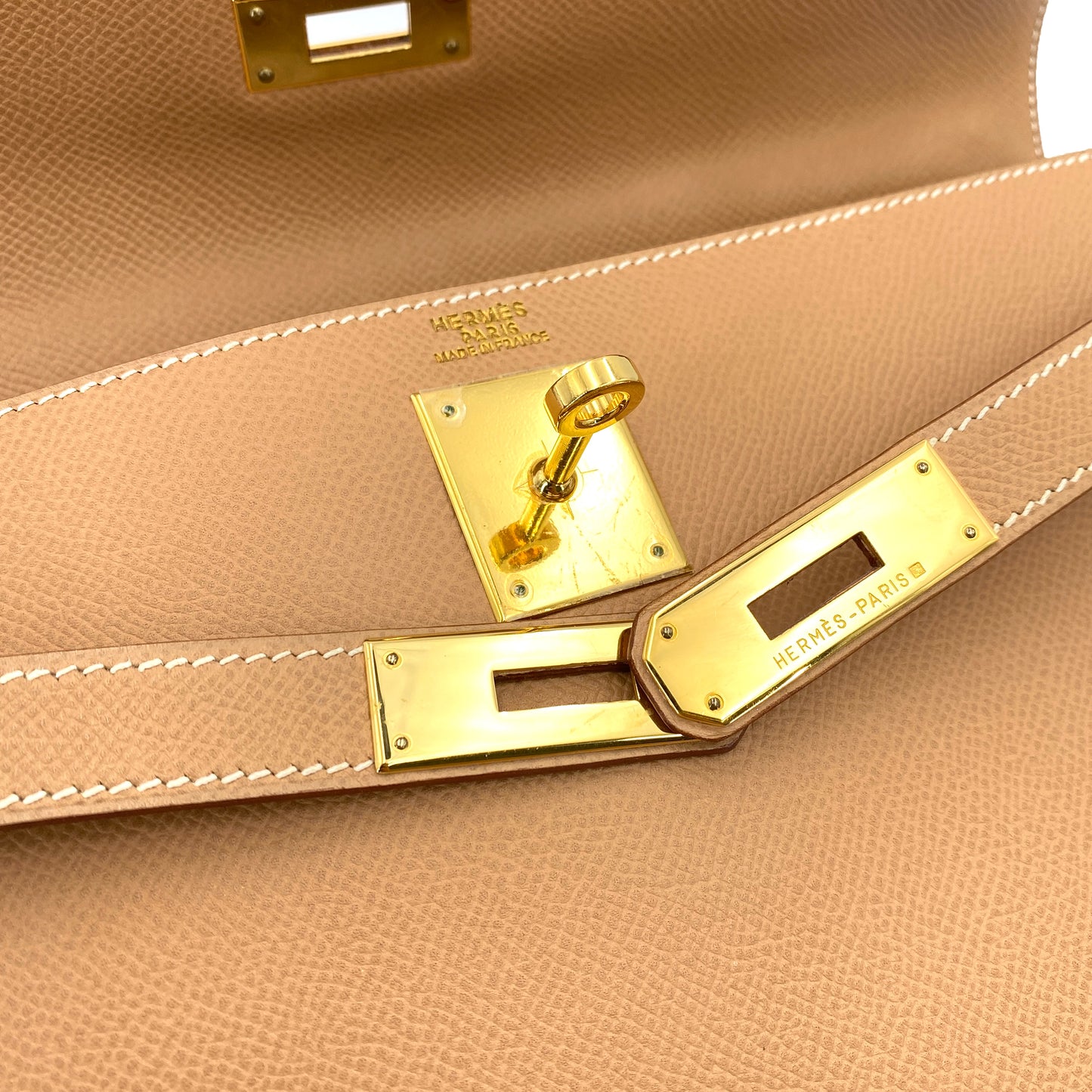 HERMES KELLY 32 SELLIER NATURAL COUCHVEL HAND SHOULDER BAG □C 90243814