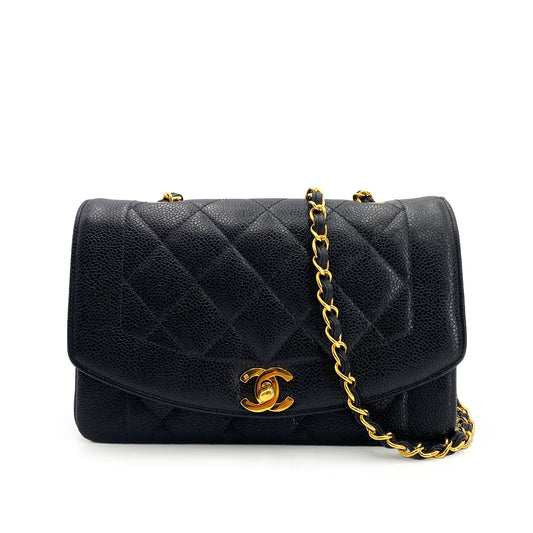 CHANEL VINTAGE DIANA SMALL CHAIN SHOULDER BAG BLACK CAVIAR SKIN 90243815