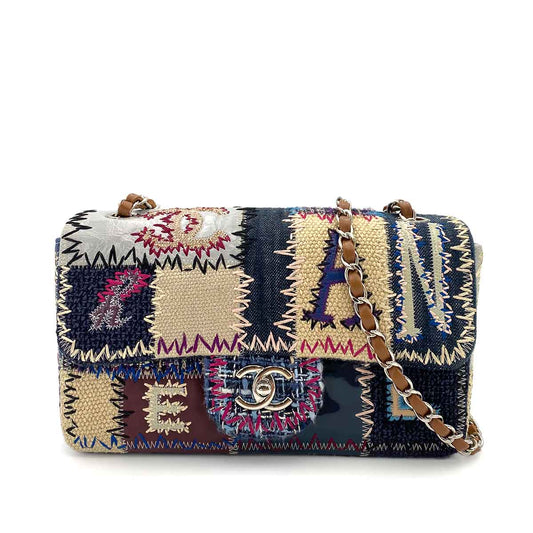 CHANEL CHAIN SHOULDER BAG PATCHWORK MULTICOLOR CANVAS LEATHER 90243816