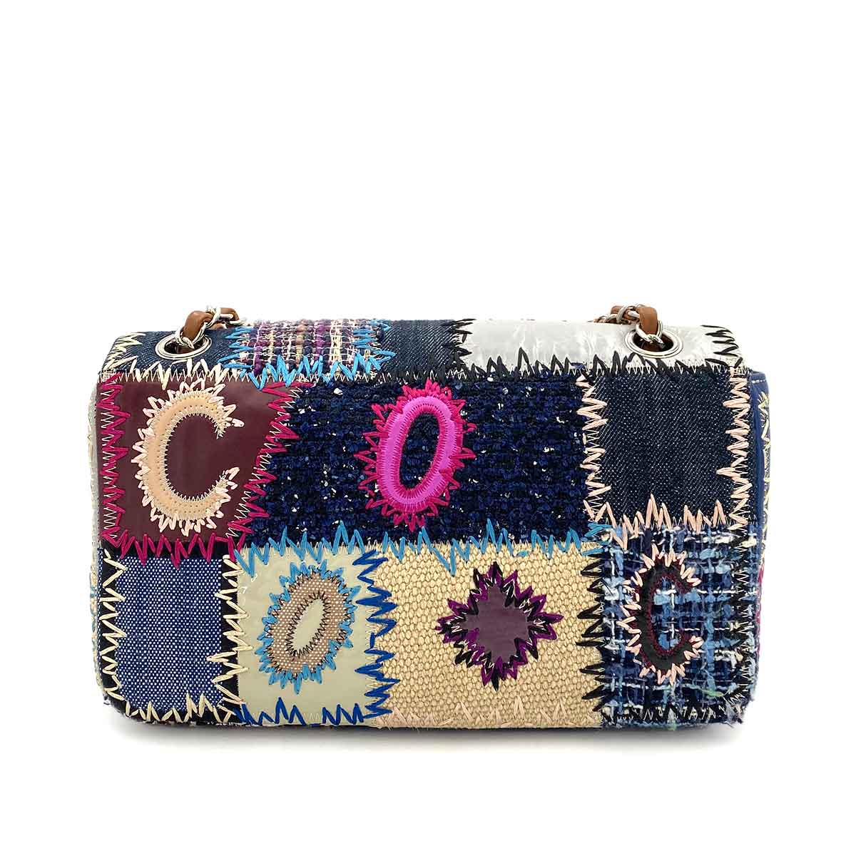 CHANEL CHAIN SHOULDER BAG PATCHWORK MULTICOLOR CANVAS LEATHER 90243816