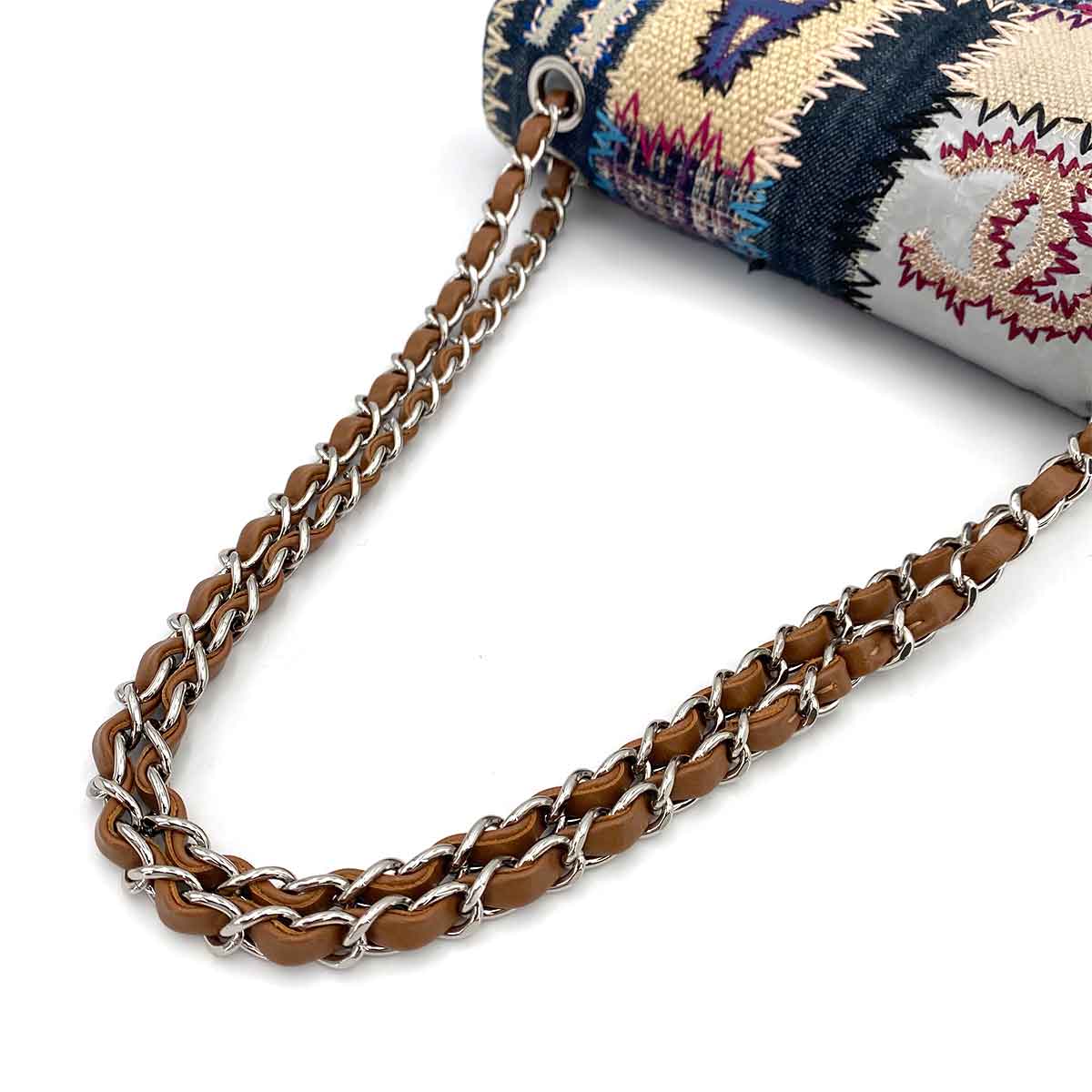 CHANEL CHAIN SHOULDER BAG PATCHWORK MULTICOLOR CANVAS LEATHER 90243816