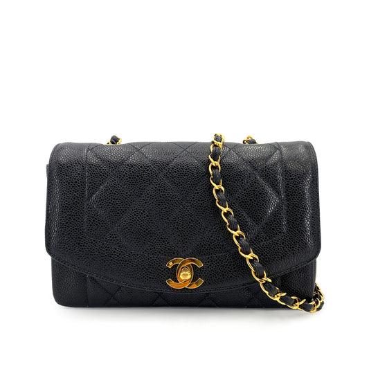 CHANEL VINTAGE DIANA SMALL CHAIN SHOULDER BAG BLACK CAVIAR SKIN 90243819