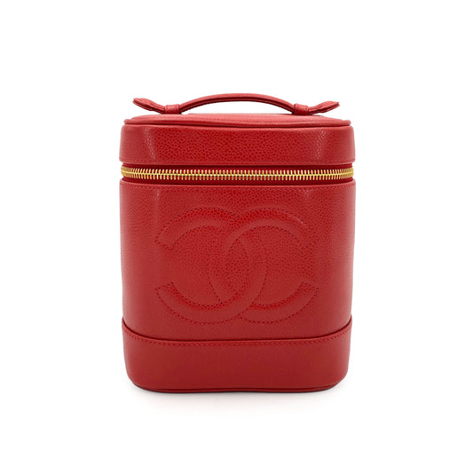 CHANEL VINTAGE VANITY HAND BAG RED CAVIAR SKIN 90243821