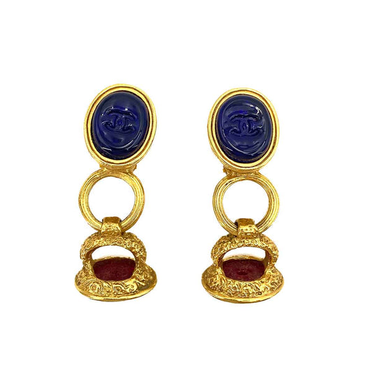 CHANEL VINTAGE EARRINGS COCOMARK COLOR STONE ACCESSORY 93A 90243823