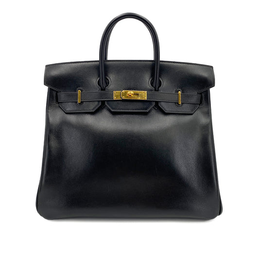 HERMES HAUT A COURROIES 32 BLACK BOX CALF HAND BAG 〇X 90243887