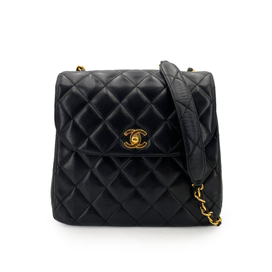 CHANEL VINTAGE MATELASSE CHAIN SHOULDER BAG BLACK LAMB SKIN 90244696