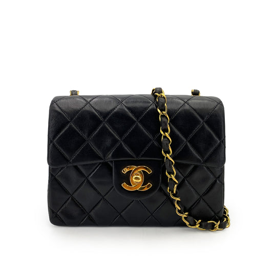 CHANEL VINTAGE MINI SQUARE 17 CHAIN SHOULDER BAG BLACK LAMB SKIN 90244704