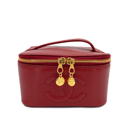 CHANEL VINTAGE VANITY HAND BAG RED CAVIAR SKIN 90244705