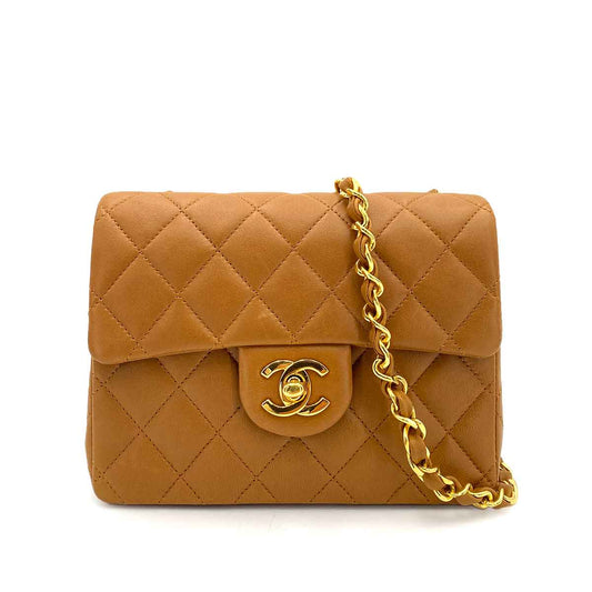 CHANEL VINTAGE MINI SQUARE 17 CHAIN SHOULDER BAG CAMEL LAMB SKIN 90244706