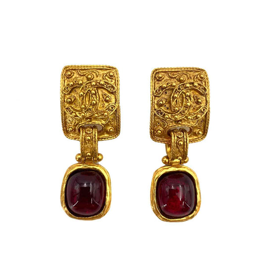 CHANEL VINTAGE EARRINGS GRIPORE COCOMARK COLOR STONE ACCESSORY 94A 90244714