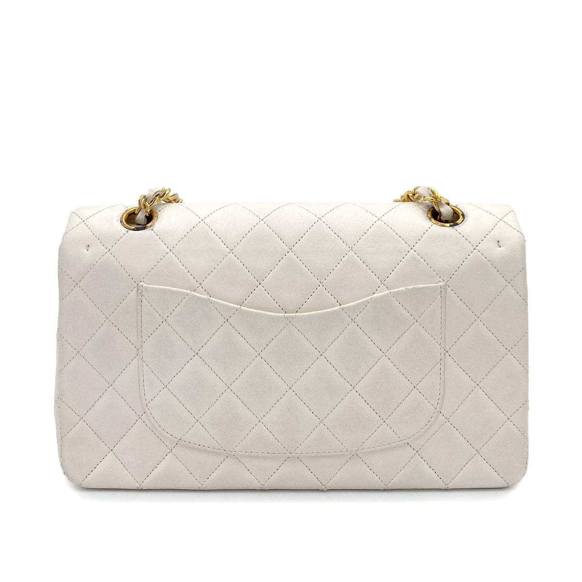 CHANEL VINTAGE CLASSIC FLAP MEDIUM CHAIN SHOULDER BAG WHITE LAMB SKIN 90244731