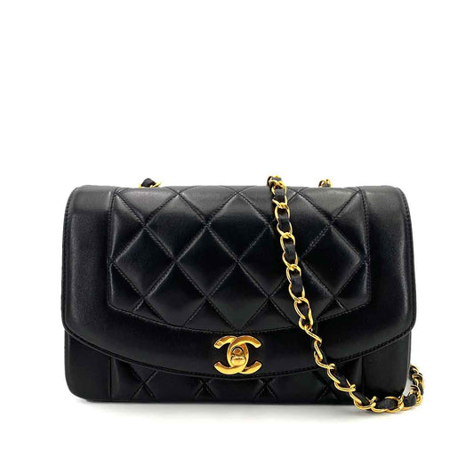CHANEL VINTAGE DIANA SMALL CHAIN SHOULDER BAG BLACK LAMB SKIN 90244736