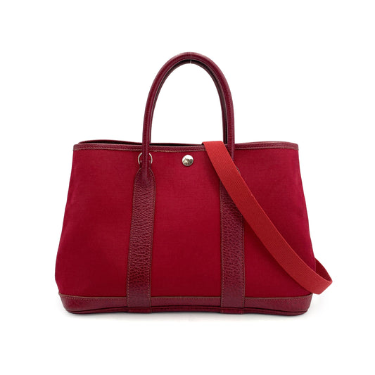 HERMES GARDEN PARTY TPM ROUGE IMPERIAL TOILE OFFICIER HAND BAG □I 90244739