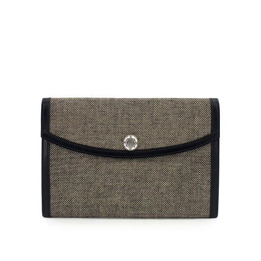 HERMES POCHETTE RIO BLACK TOILE BOXCALF CLUTCH BAG □B 90244746