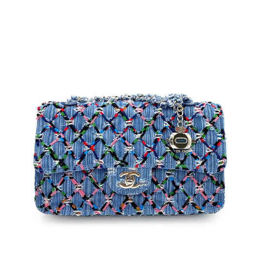 CHANEL DOUBLE CHAIN SHOULDER BAG MULTICOLOR DENIM 90244752