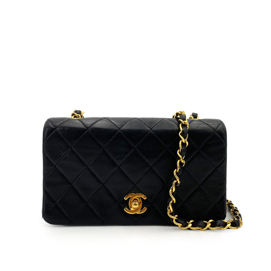 CHANEL VINTAGE MINI FULL FLAP CHAIN SHOULDER BAG BLACK LAMB SKIN 90244765