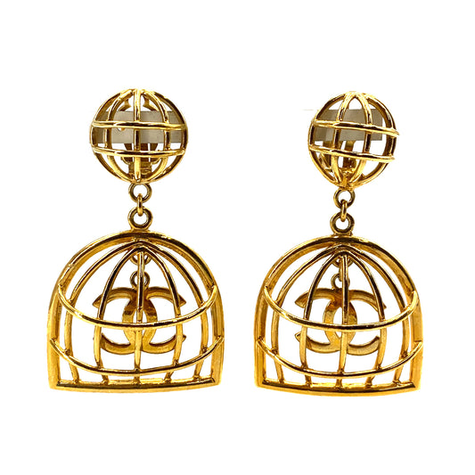 CHANEL VINTAGE EARRINGS BIRDCAGE COCOMARK ACCESSORY 29 90244770