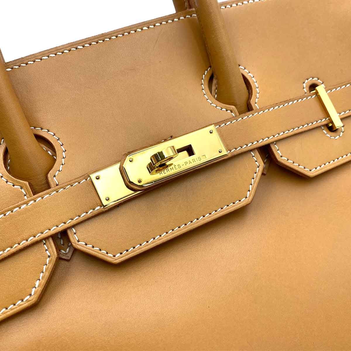 HERMES HAUT A COURROIES 32 NATURAL VASH HUNTER HAND BAG □C 90244809