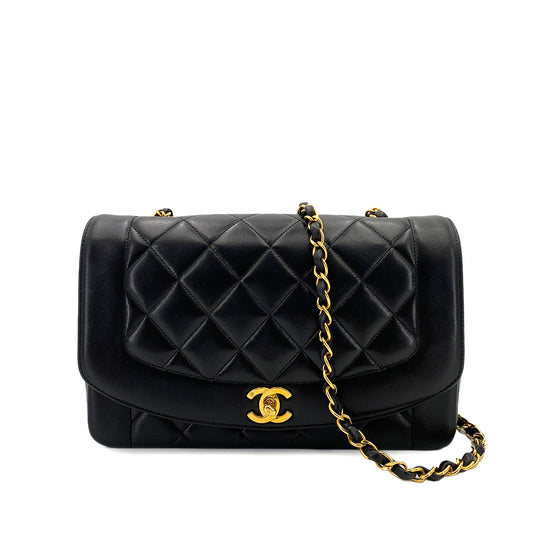 CHANEL VINTAGE DIANA MEDIUM CHAIN SHOULDER BAG BLACK LAMB SKIN 90244812