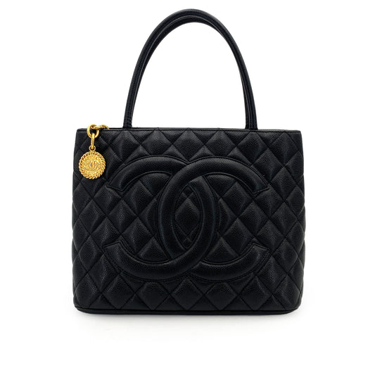 CHANEL VINTAGE MEDALLION TOTE BAG BLACK CAVIAR SKIN 90244813