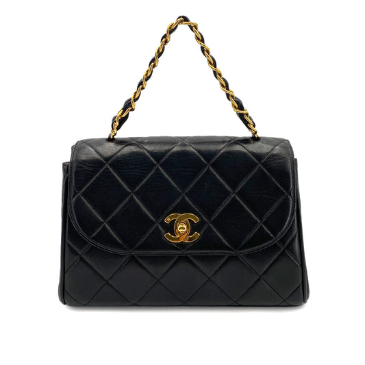 CHANEL VINTAGE MATELASSE CHAIN HAND BAG BLACK LAMB SKIN 90245019