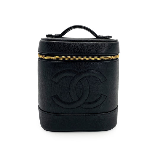 CHANEL VINTAGE VANITY HAND BAG BLACK CAVIAR SKIN 90245029