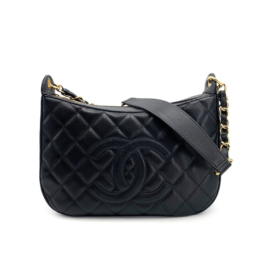 CHANEL VINTAGE HALF MOON ONE SHOULDER BAG BLACK CAVIAR SKIN 90245036