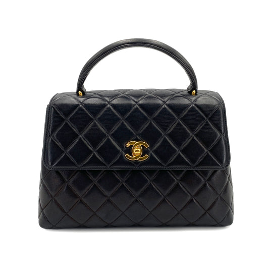 CHANEL VINTAGE MATELASSE HAND BAG BLACK LAMB SKIN 90245039