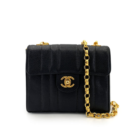 CHANEL VINTAGE MINI MADEMOISELLE BIJOU CHAIN SHOULDER BAG BLACK CAVIAR SKIN 90245041