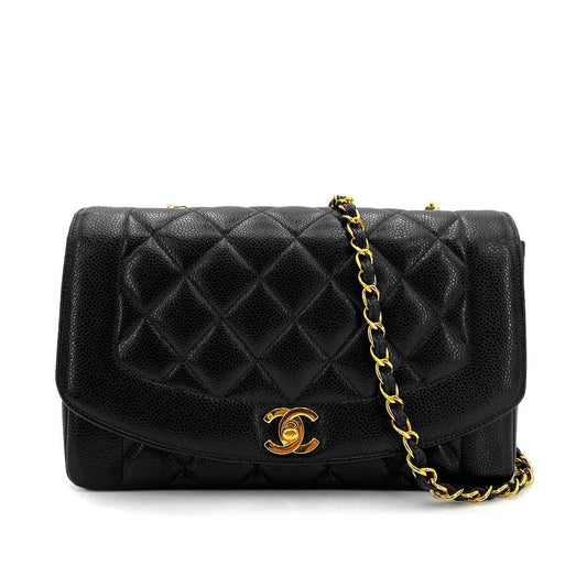 CHANEL VINTAGE DIANA MEDIUM CHAIN SHOULDER BAG BLACK CAVIR SKIN  90245042